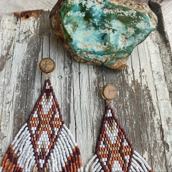 Free People Brown and White Beaded Earrings - Picture 6 of 6